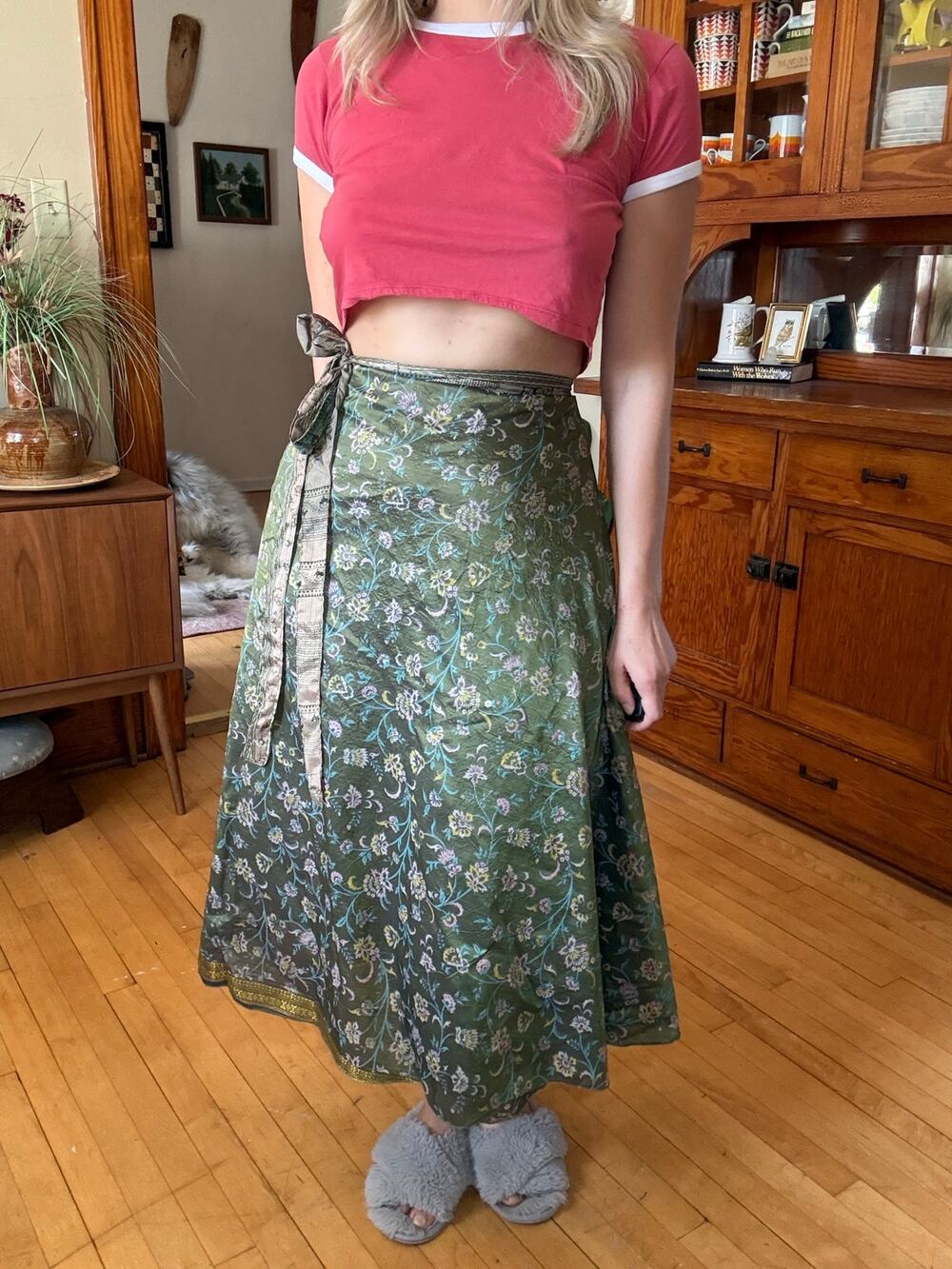 Silk Wrap Skirt Reversible Floral Boho Hippie Nature Fairy Witch Midsommar Flowy